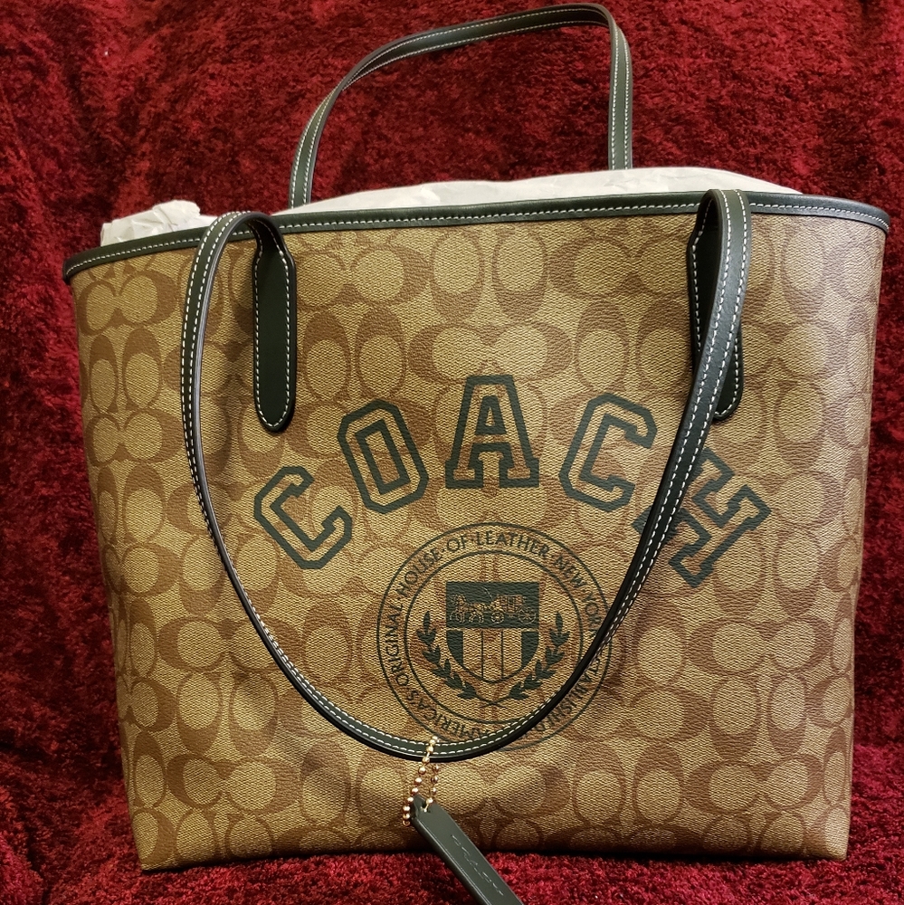 Coach City Tote & Long Zip Around Wallet In Signature Canvas With Varsity Motif
